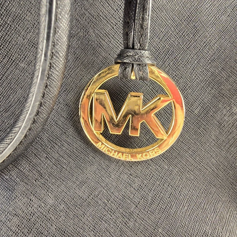 Michael Kors Savannah Satchel Black Saffiano Leather Gold Hardware Tote Bag